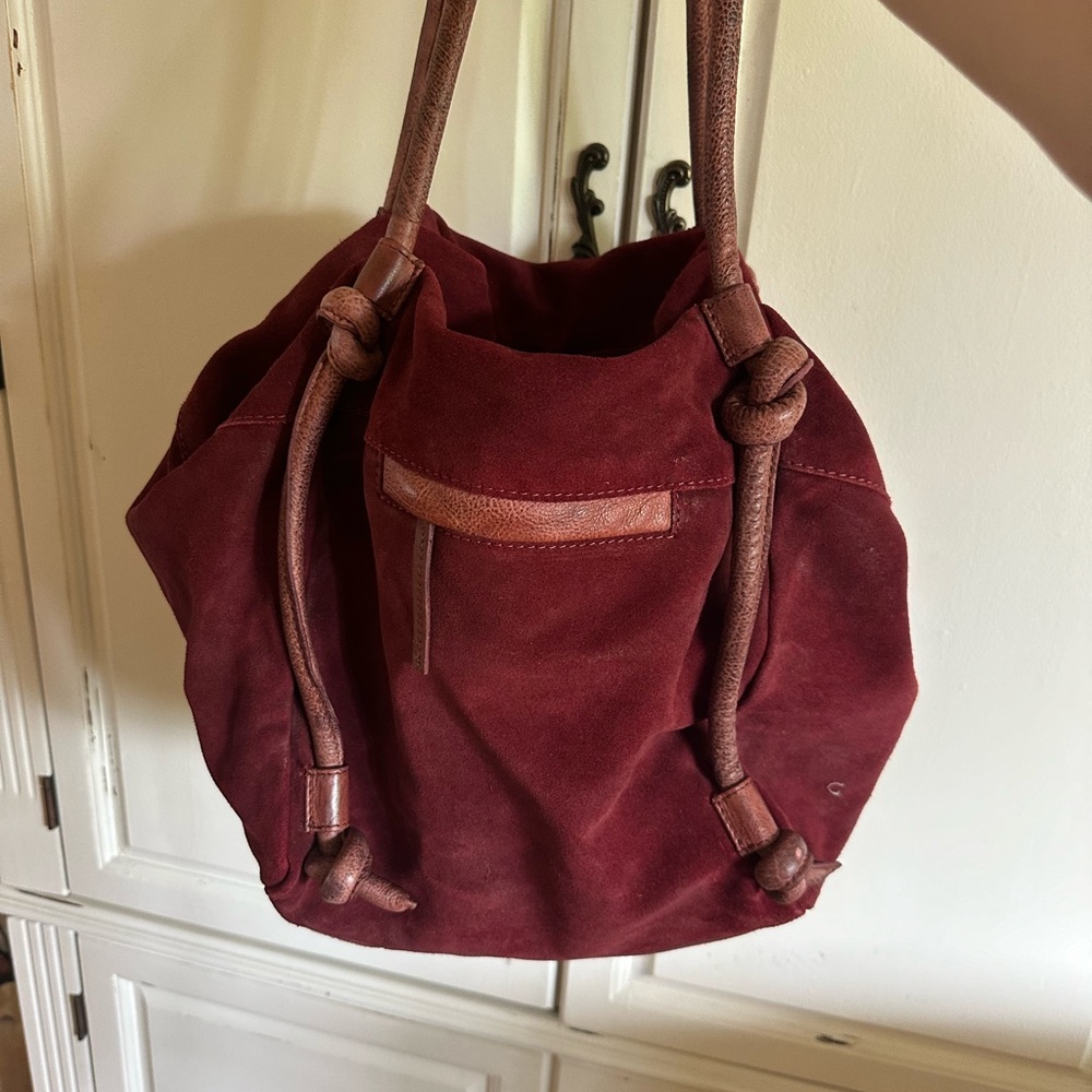 Free People suede Leather Large Shoulder Expandable Tote Bag Terracotta-Burgundy